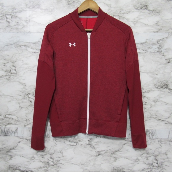 Under Armour ColdGear Women’s Red Full Zip Track Jacket Size Small - Picture 1 of 15